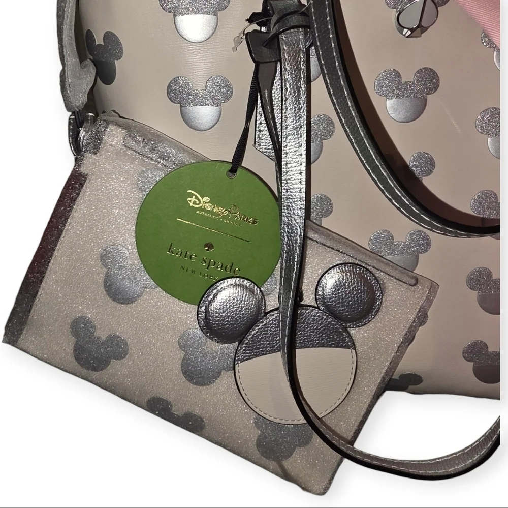 Disney Parks x Kate Spade NWT Platinum Mickey Icon Tote Set Dustbag Rare